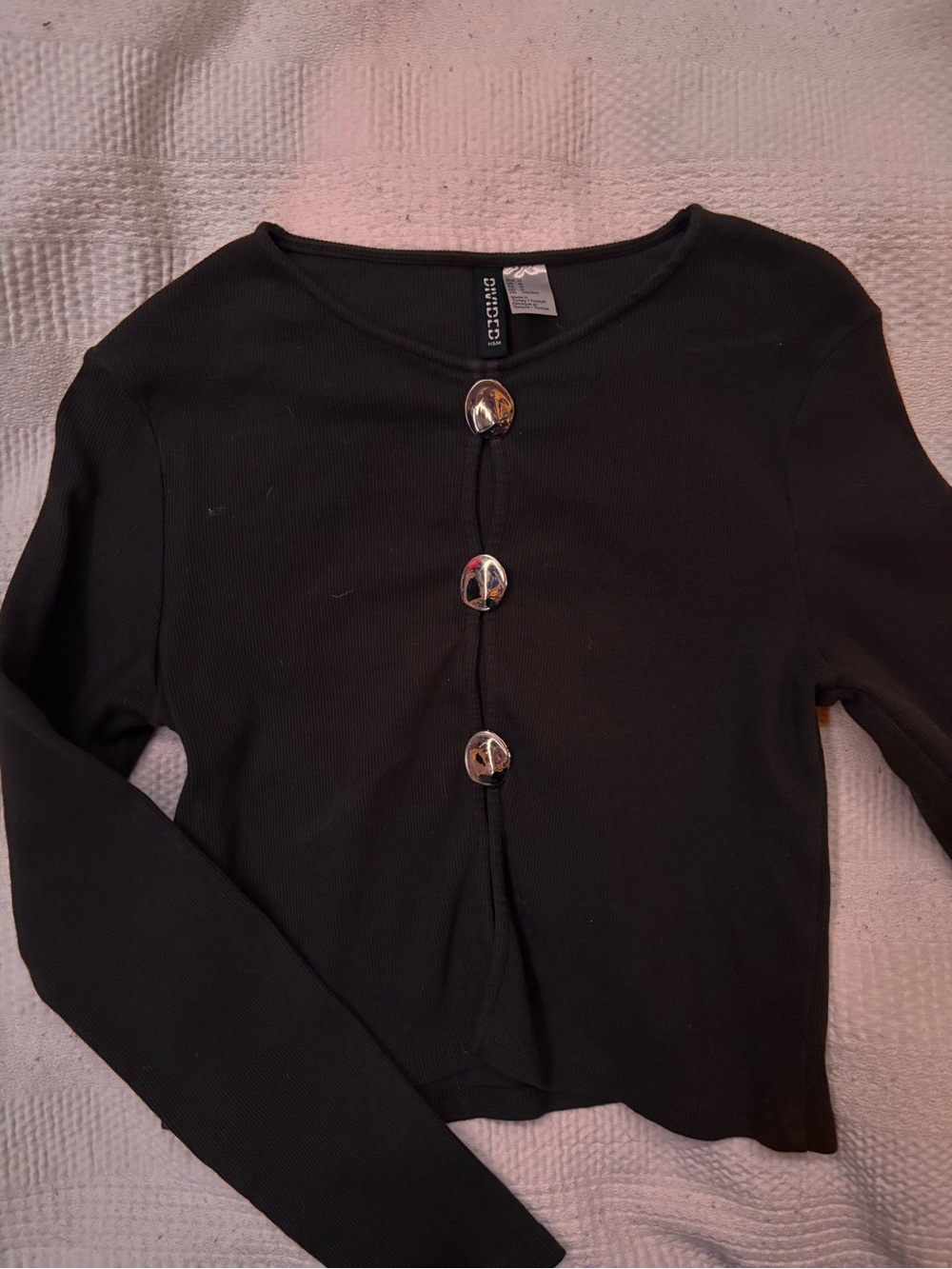H&M Dark Brown Ribbed Top with Amber Accent Button